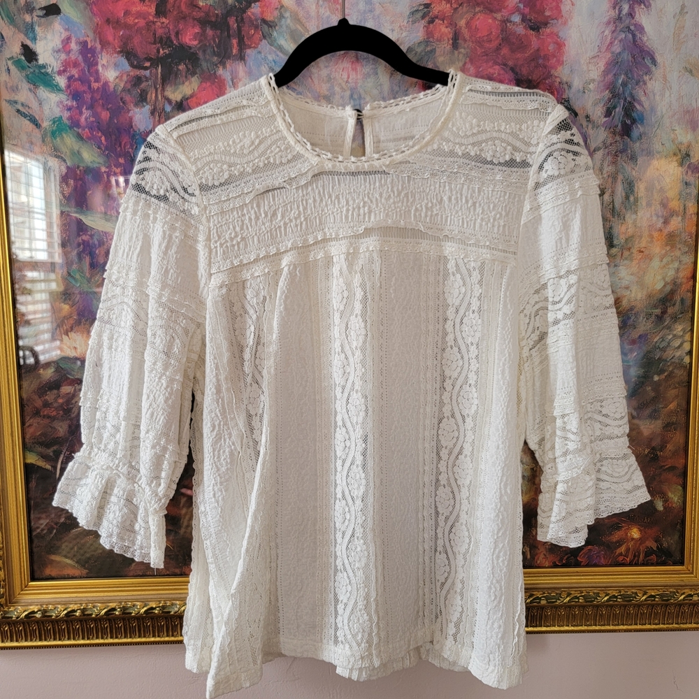 Anthropologie Victorian Cream Lace Blouse